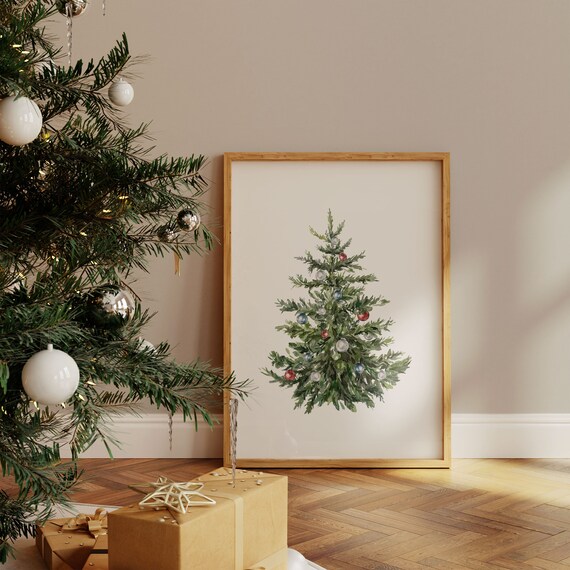 Watercolor Christmas Tree Ornament Holiday Evergreen Art Poster