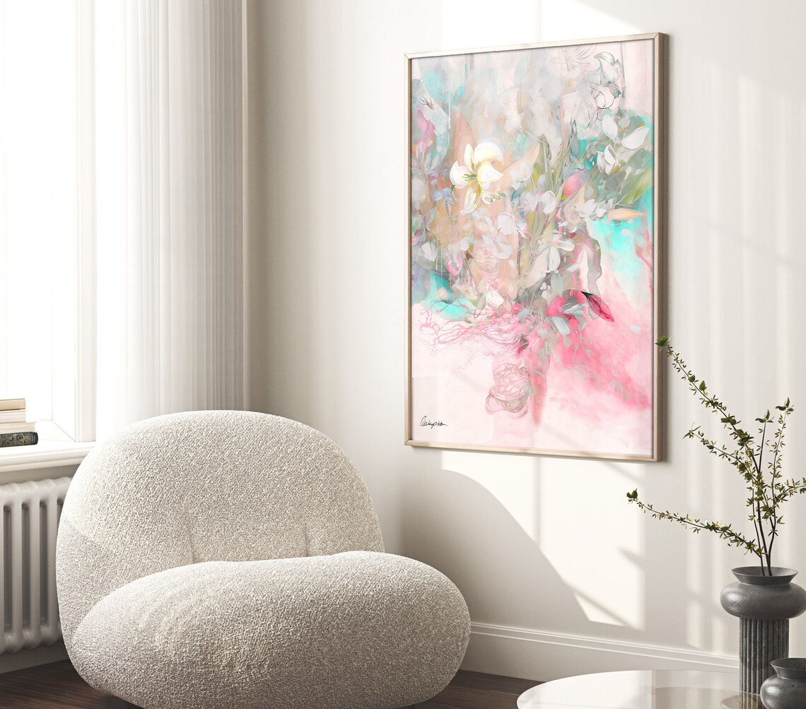 Abstract Pink Flower Watercolor Art Print, Modern - Image 2