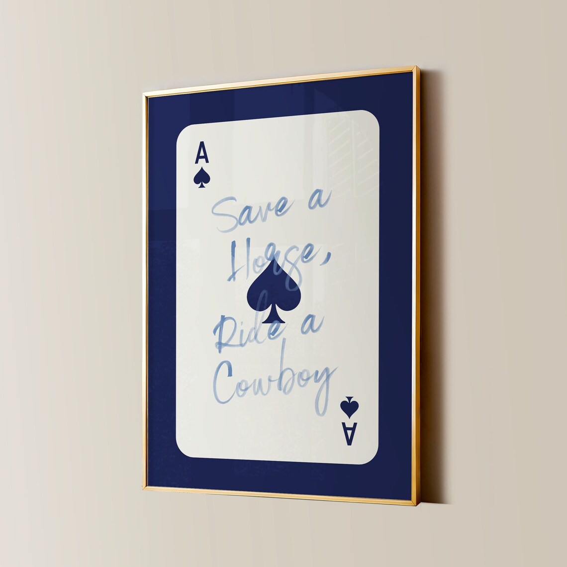 Save a Horse Ride a Cowboy Funny Navy Ace of Spades Card Poster - Image 2