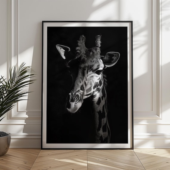 Black And White Giraffe Print Elegant Monochrome Animal Wall Art