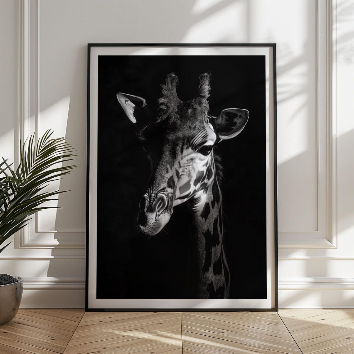 Black And White Giraffe Print Elegant Monochrome Animal Wall Art