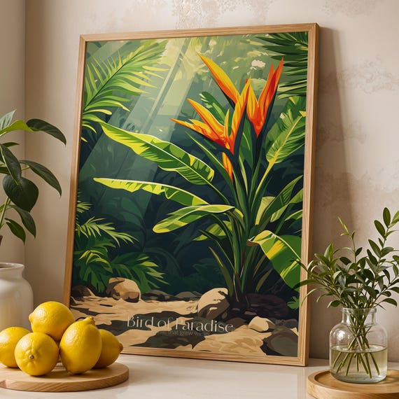 Bird Of Paradise Flower Print Tropical Botanical Illustration