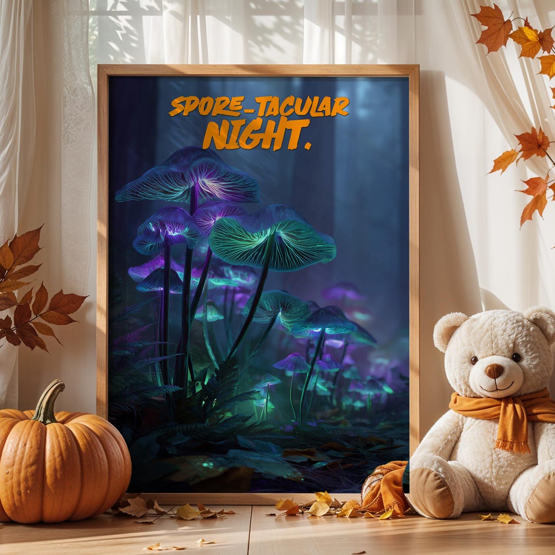 Spore-Tacular Night Bioluminescent Mushroom Forest Halloween Poster