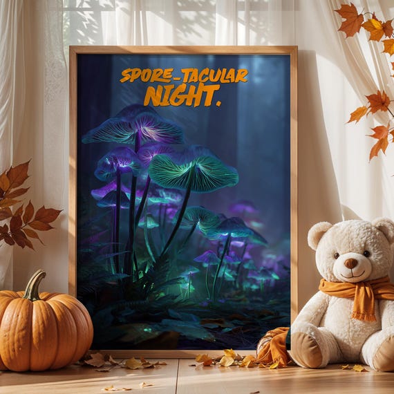 Spore-Tacular Night Bioluminescent Mushroom Forest Halloween Poster