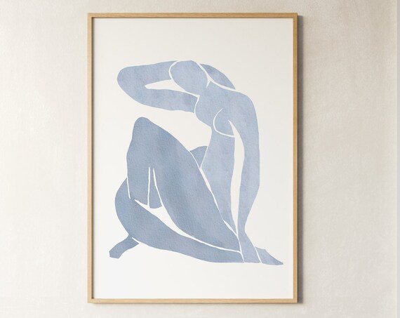 Matisse-Inspired Blue White Minimalist Art Print
