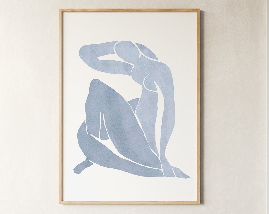 Matisse-Inspired Blue White Minimalist Art Print