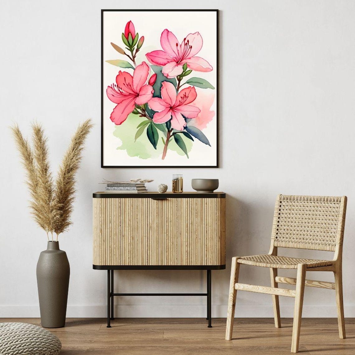 Pink Azalea Blossoms Watercolor Botanical Spring Flower Wall Art Print - Image 4