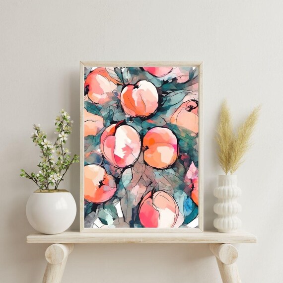 Peach Print Fruit Market Print Art Abstract Wall Art Art Colourful Art Maximalist Minimalistic