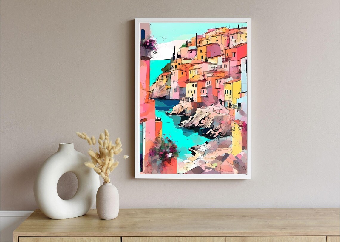 Italian Seaside Village Colorful Cliffside Houses Coastal Travel Poster - Image 4