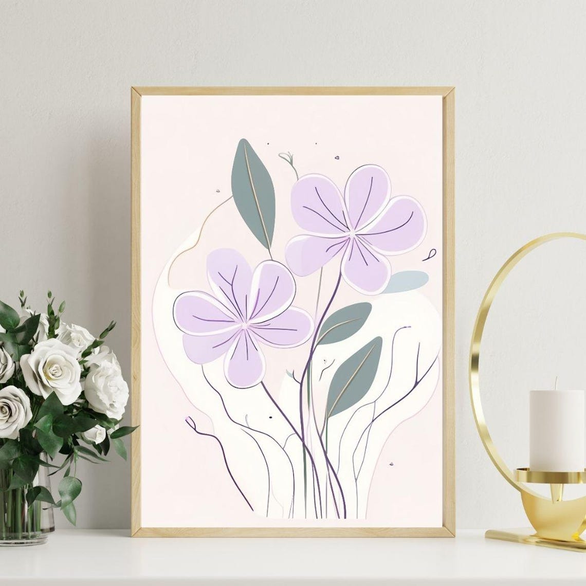 Lavender Flower Minimalist Line Art Purple Botanical Wall Art - Image 2