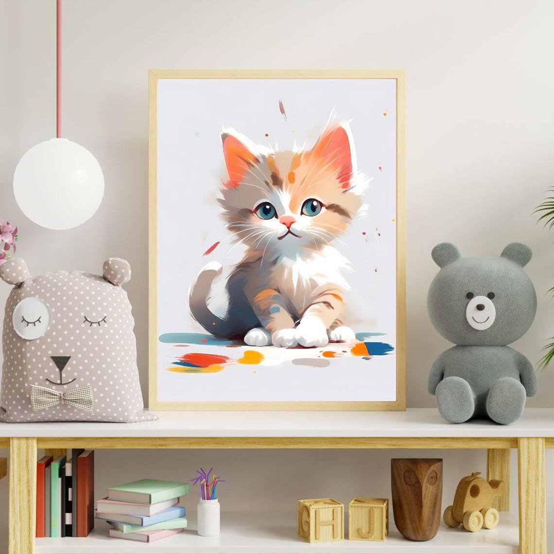 Cute Orange Kitten Big Blue Eyes Sweet Toddler Nursery Wall Art - Image 2