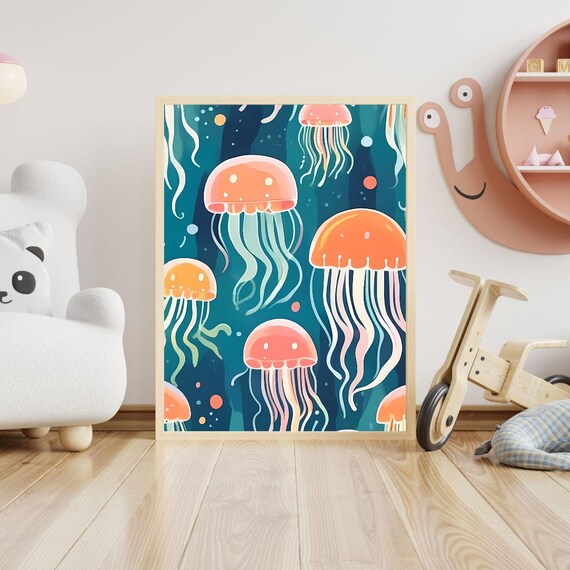 Cute Jellyfish Pirate Wall Art Print For Toddlers Nautical Bedroom Theme Print Kids Room Decor Boy Girls Bedroom Decor