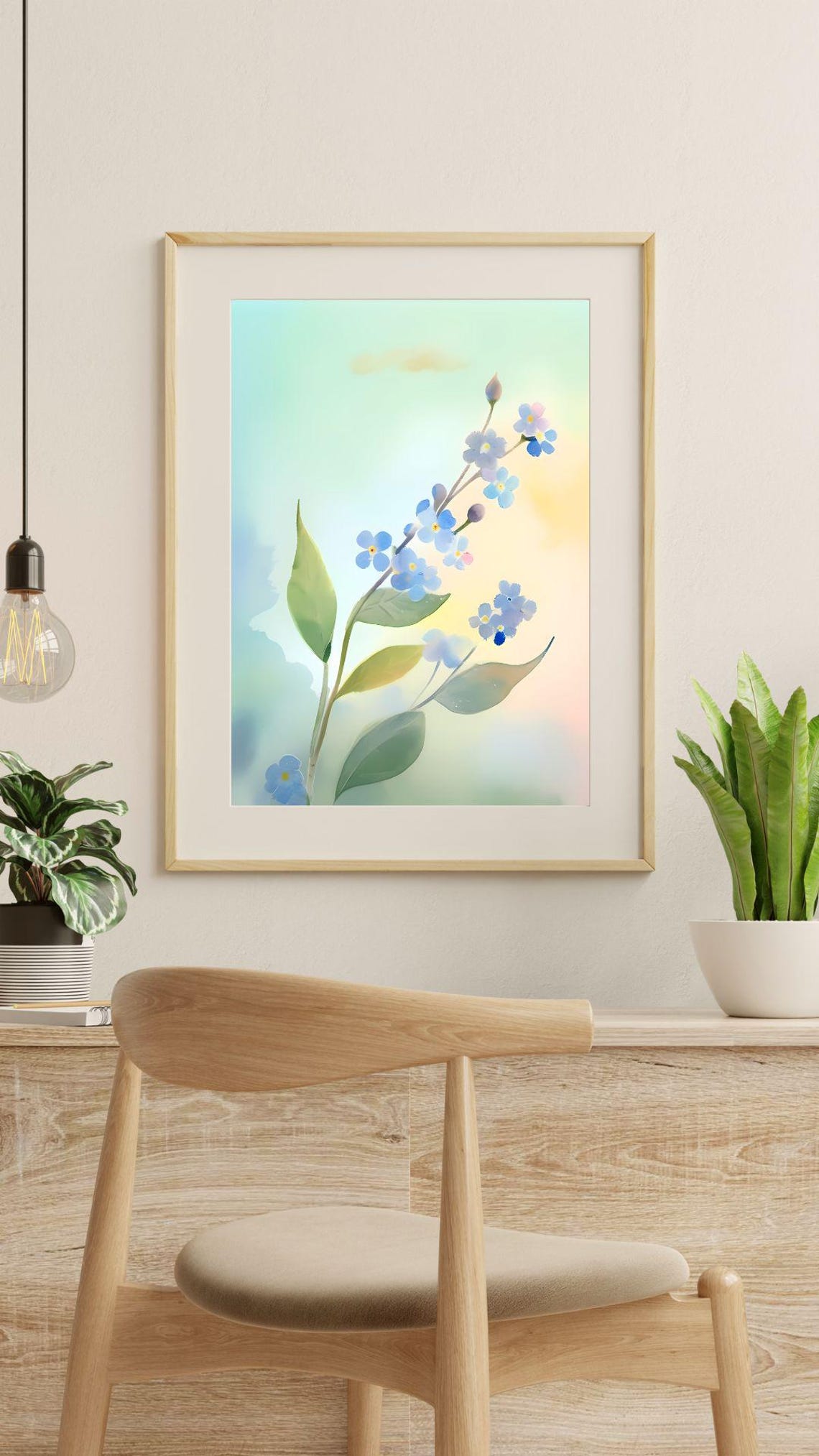 Forget Me Not Blue Flowers Watercolor Delicate Spring Floral Wall Art - Image 3