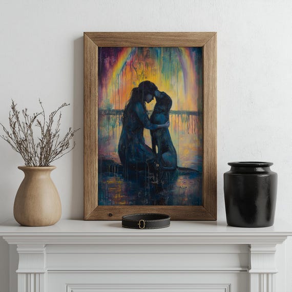 Rainbow Pet Loss Painting We Meet At The Rainbow Bridge Memorial Print Afterlife Rainbow Art Bonus Note
