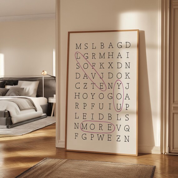 Love You More Word Search Puzzle Hidden Words Romantic Art Print