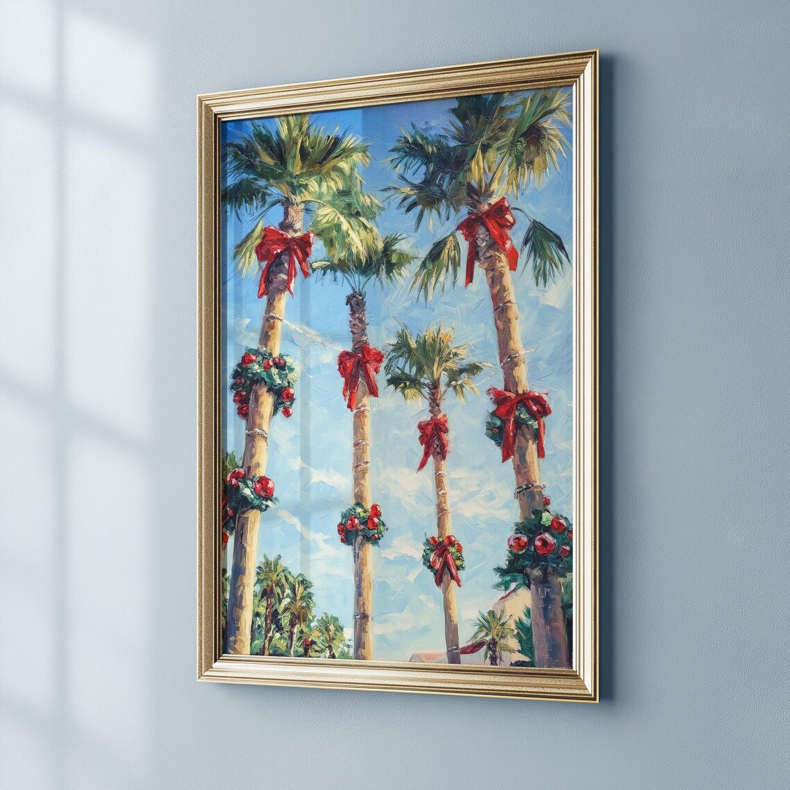 Festive Christmas Palm Trees Coastal Tropical Holiday Art Poster