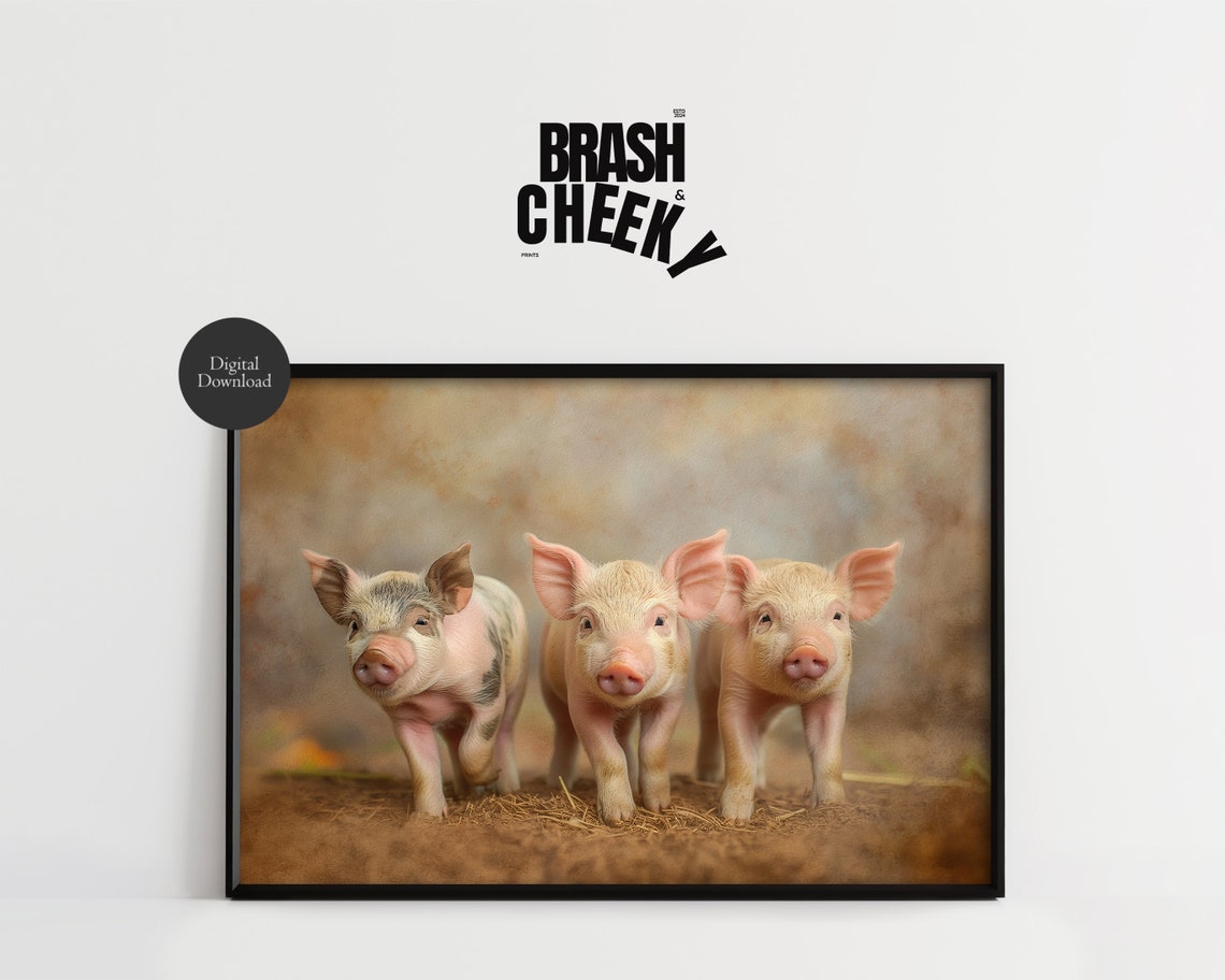 Three Little Piglets Walking Together Cute Farm Animal Decor Poster