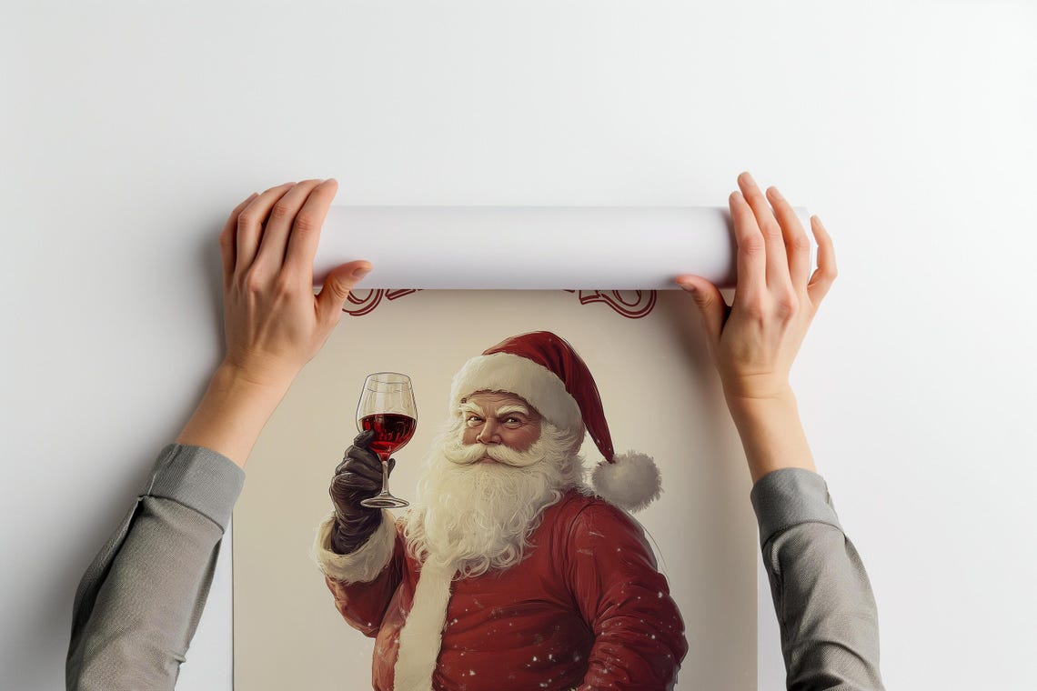 Cheers Santa Drinking Wine Vintage Christmas Kitchen Wall Poster - Image 2