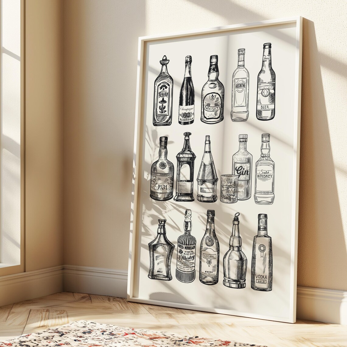 Vintage Alcohol Bottles Hand Drawn Sketch Bar Decor Wall Poster - Image 4
