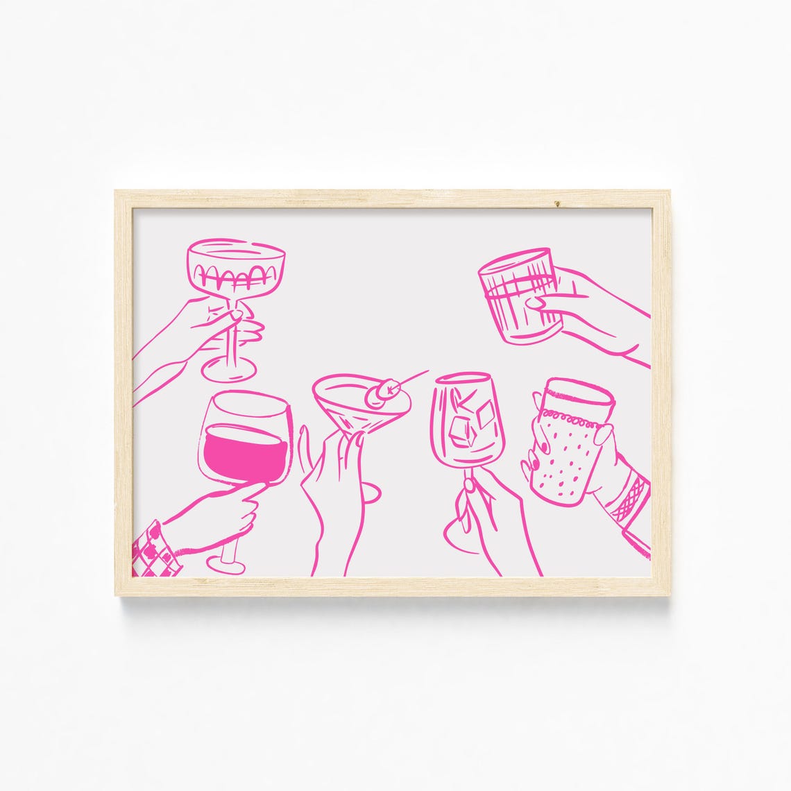 Pink Cocktail Cheers Hand Drawn Line Art Trendy Fun Bar Poster - Image 4