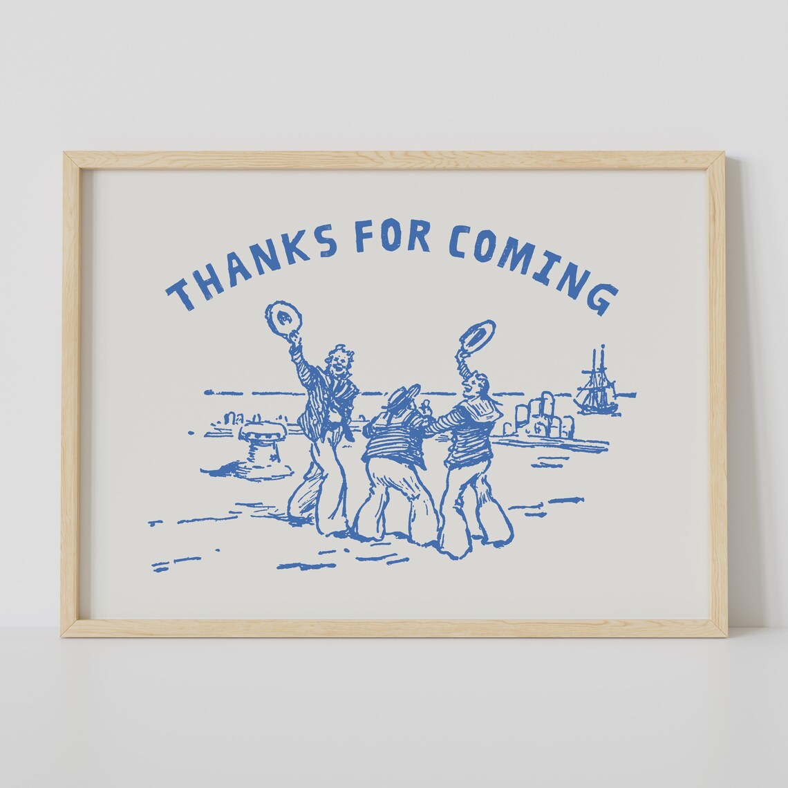 Thanks For Coming Vintage Sailors Blue Ink Coastal Line Art Poster - Image 2