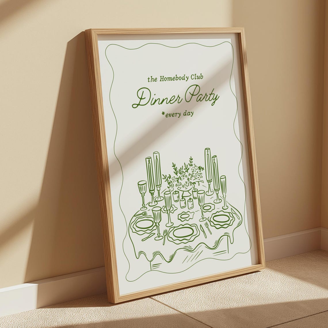 Homebody Club Dinner Party Every Day Green Line Dining Art Poster
