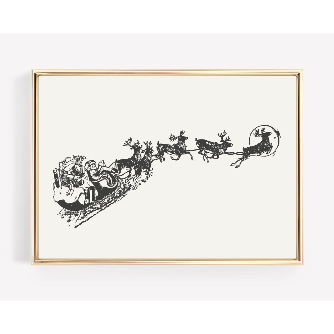 Vintage Classic Santa Claus Sleigh Reindeer Christmas Wall Art - Image 3
