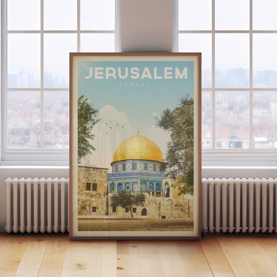Jerusalem Vintage Poster Print Travel Wall Decor Israel Art Gift Map Painting
