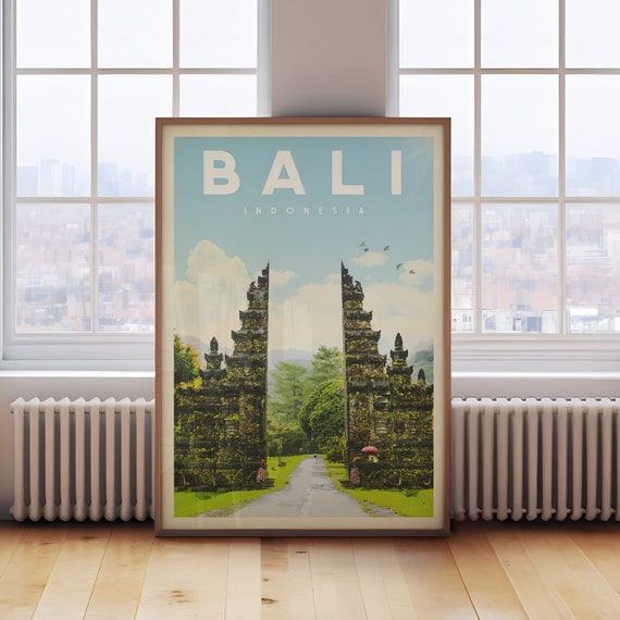 Bali Travel Poster, Indonesia Map Art Print