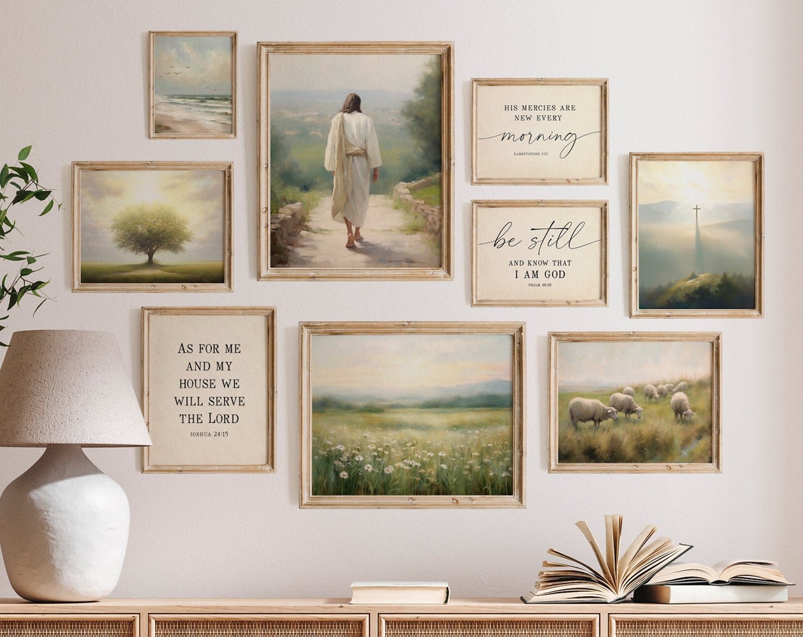 Christian Gallery Set of Nine Jesus and Scripture Verse Prints Poster