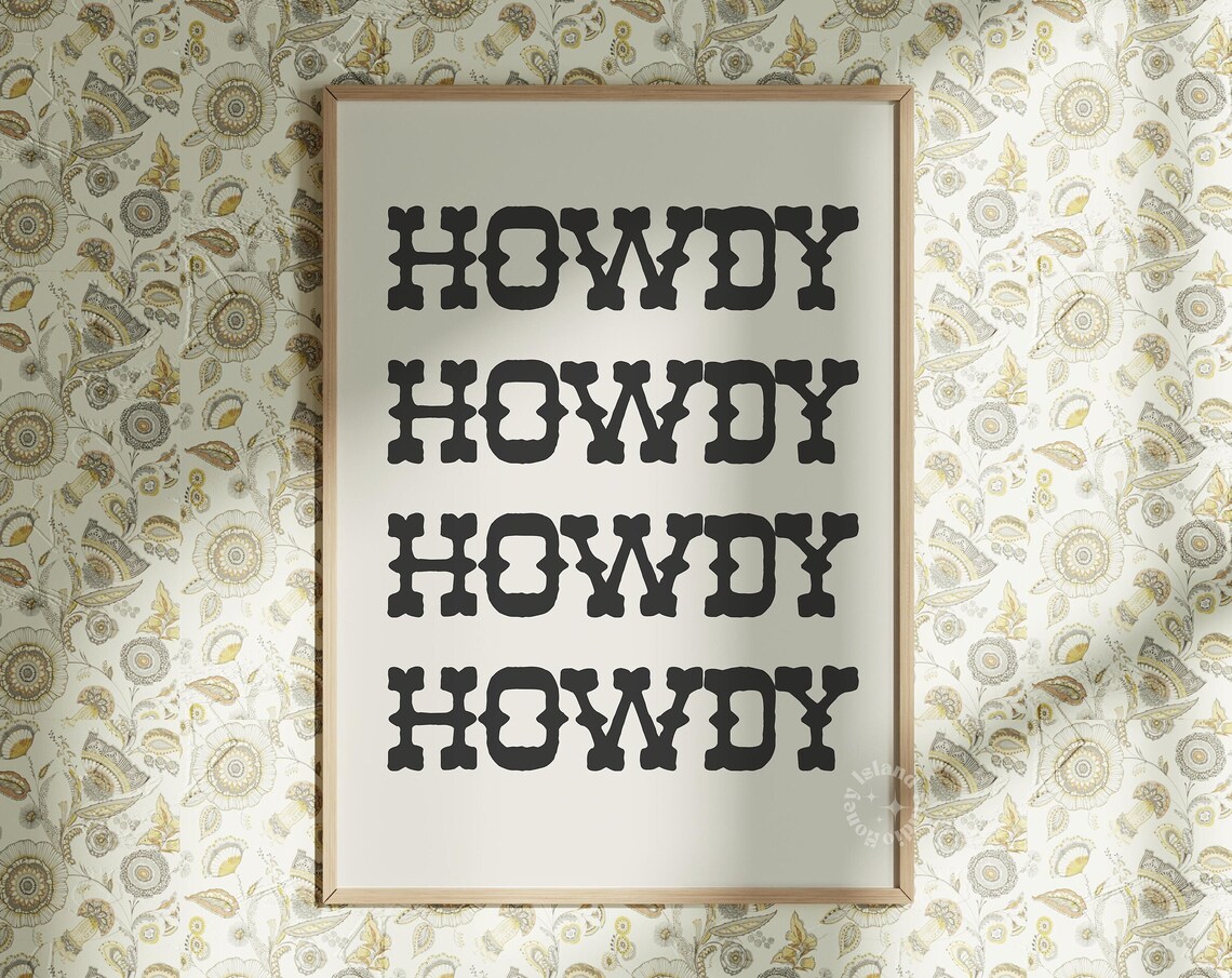 Howdy Repeated Typography Poster Retro Western Cowboy Font Cream Decor