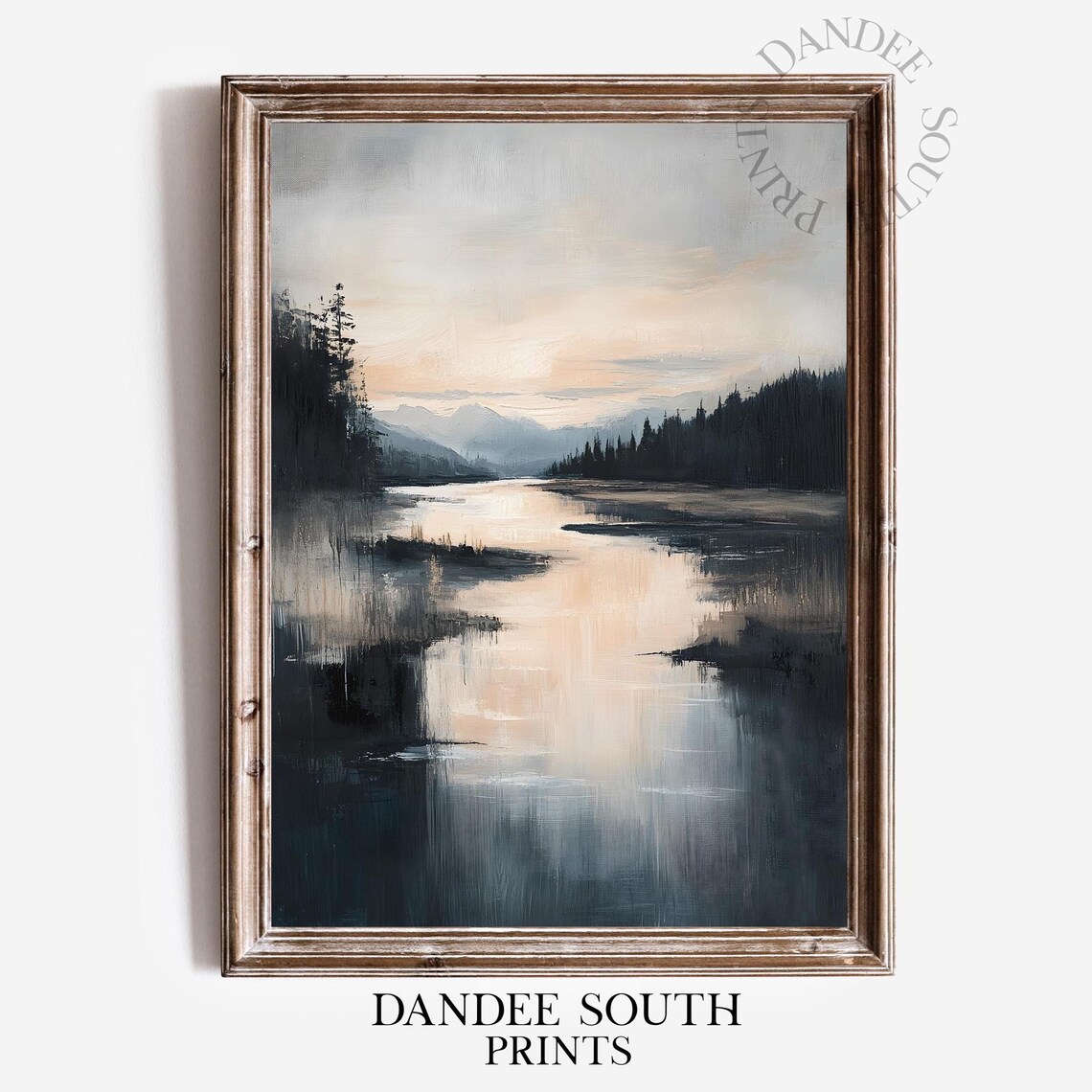 Serene Misty River Forest Foggy Dawn Landscape Oil Painting Poster