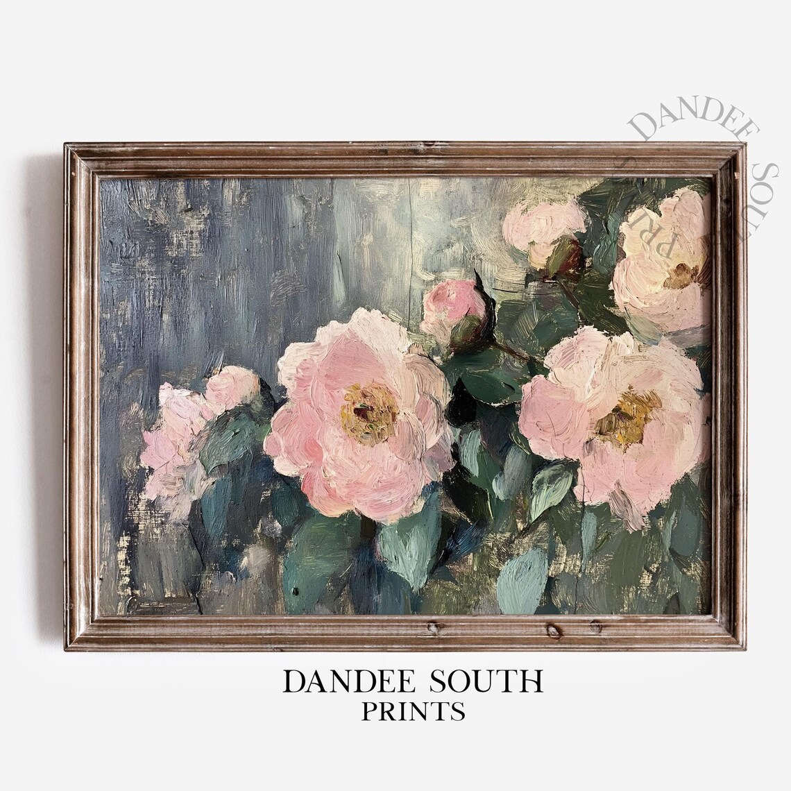 Blush Peonies Impasto Oil Painting Vintage Floral Texture Poster