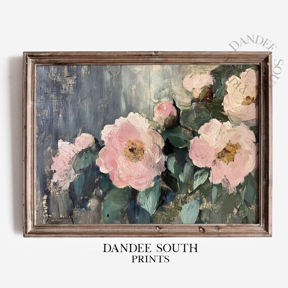 Blush Peonies Impasto Oil Painting Vintage Floral Texture Poster