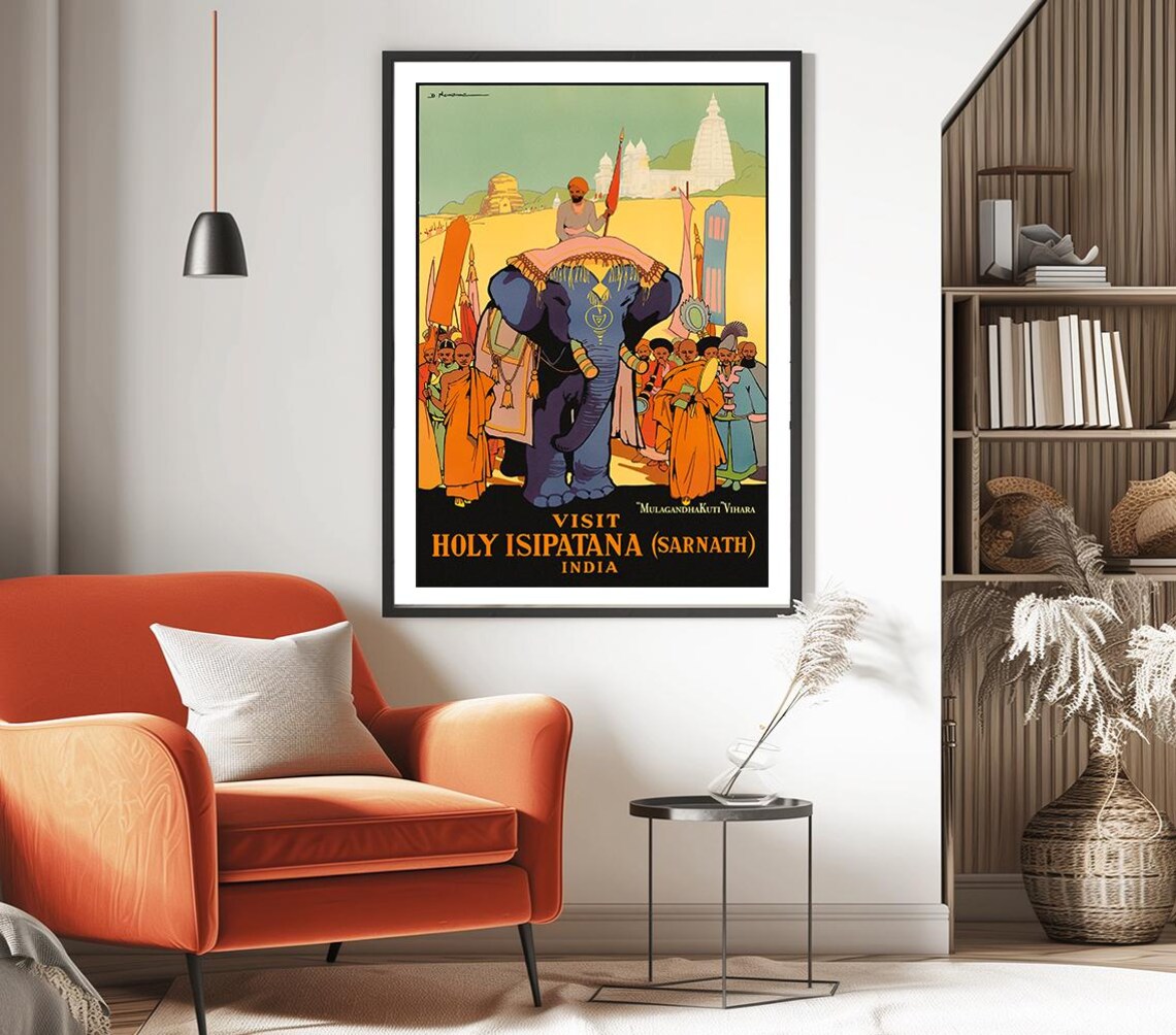 Holy Isipatana Sarnath India Elephant Vintage Travel Art Poster - Image 2