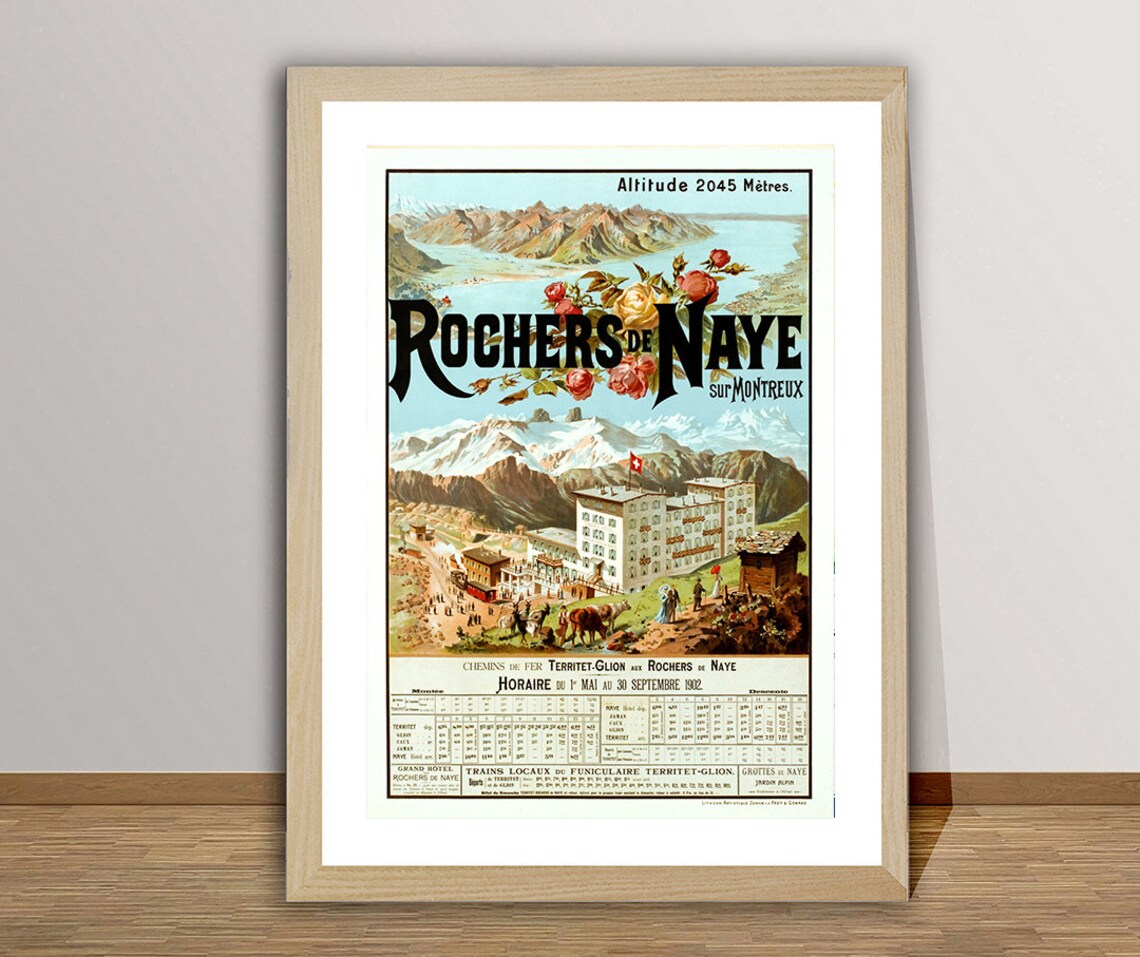 Rochers de Naye Montreux Grand Hotel Swiss Railway Travel Poster