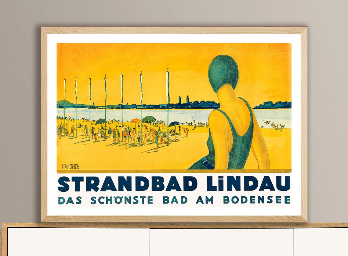 Strandbad Lindau Germany Vintage Travel Poster