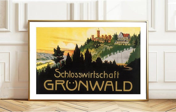 Schlosswirtschaft Grnwald Germany Vintage Travel Poster Grnwald Travel Paintings Gift Idea Wall Decor