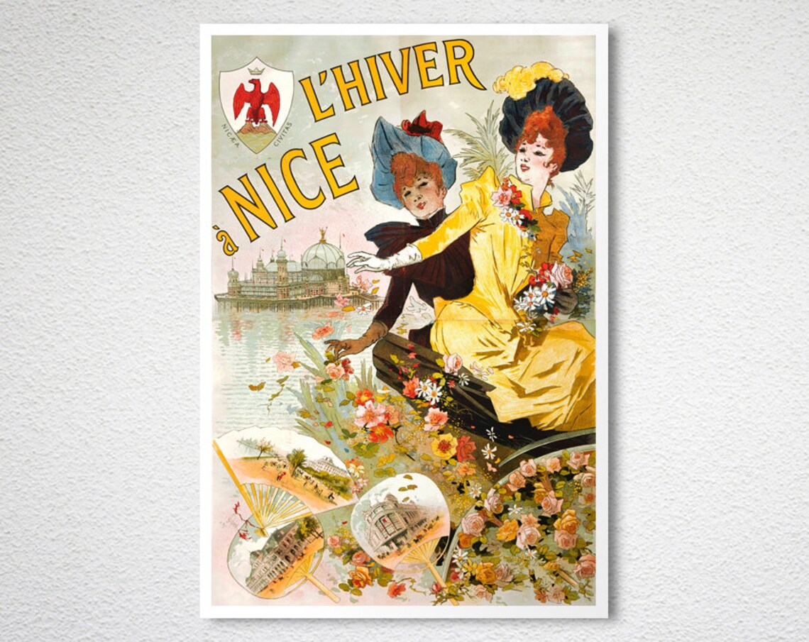 L'Hiver a Nice Winter in Nice Vintage French Riviera Travel Poster - Image 2