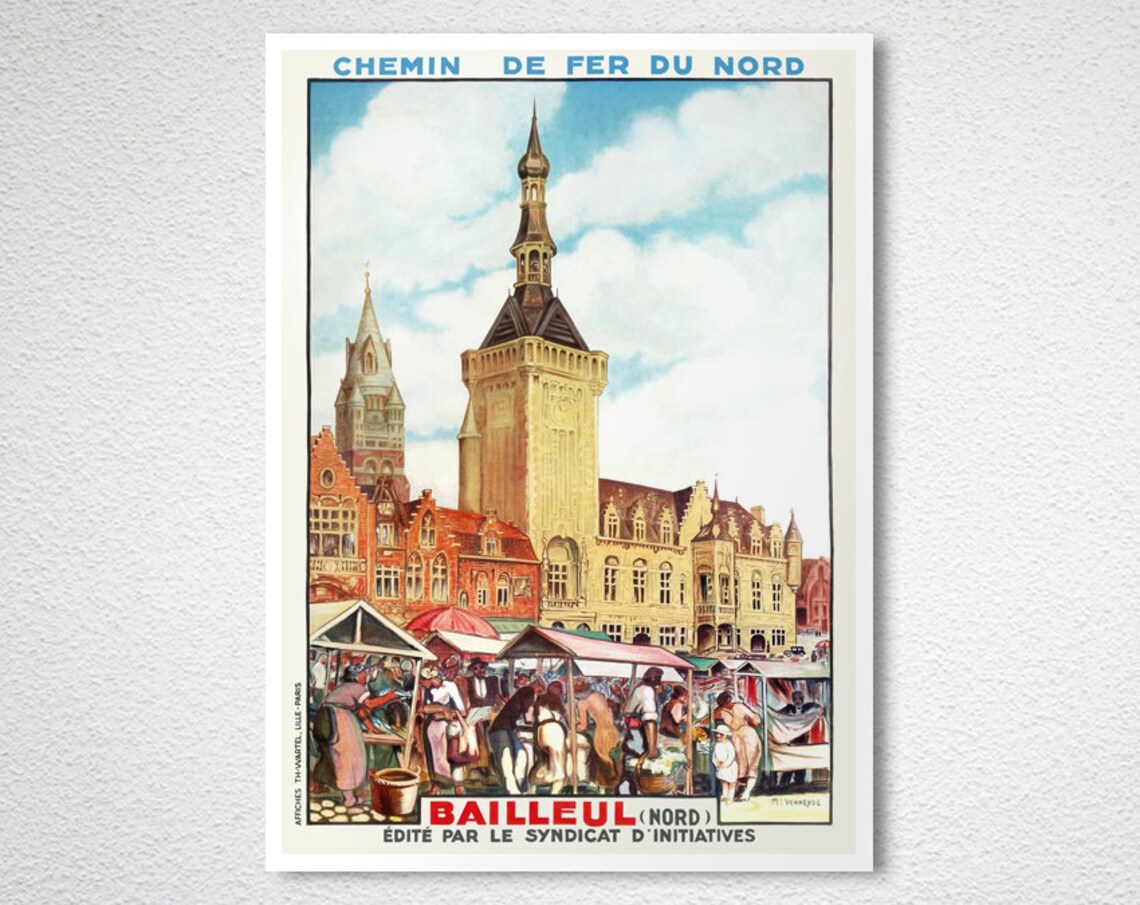 Bailleul Nord Chemin de Fer du Nord Vintage French Town Poster - Image 2