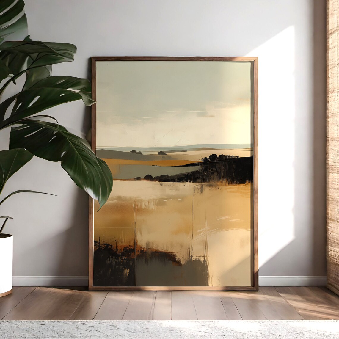 Abstract Beige And Brown Landscape, Minimalist Japandi