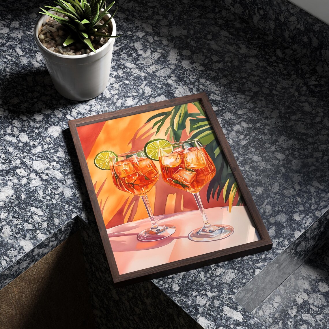 Aperol Spritz Cocktail Two Glasses Bar Cart Art Painting Poster - Image 3