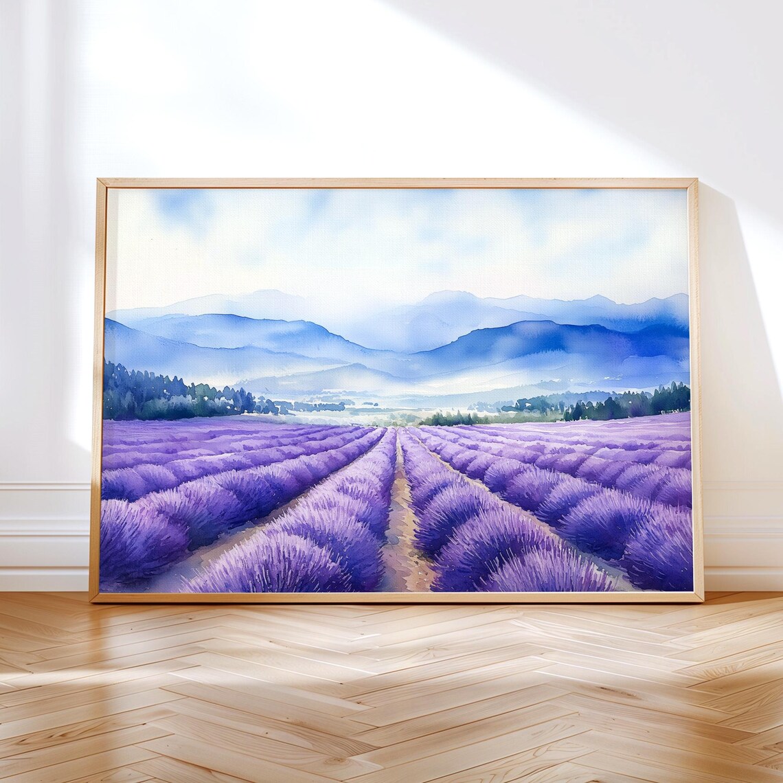 Lavender Field Watercolor Landscape Art Print