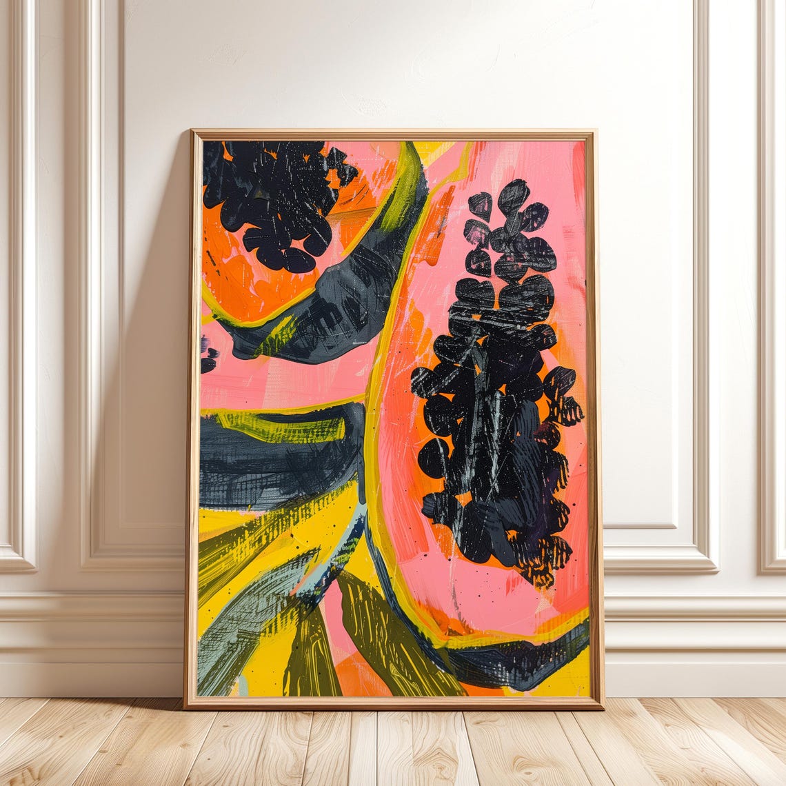 Papaya Painting Tropical Fruit Kitchen Wall Art Colorful Dining Room