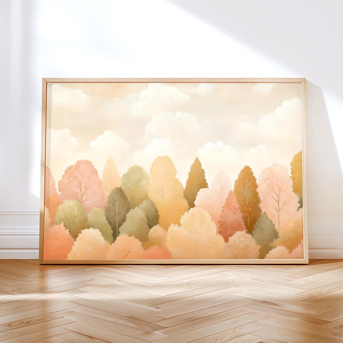 Autumn Forest Painting, Pastel Fall Trees Art Print