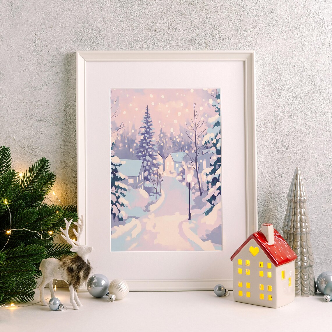 Winter Pastel Village Painting, Christmas Landscape - Image 4