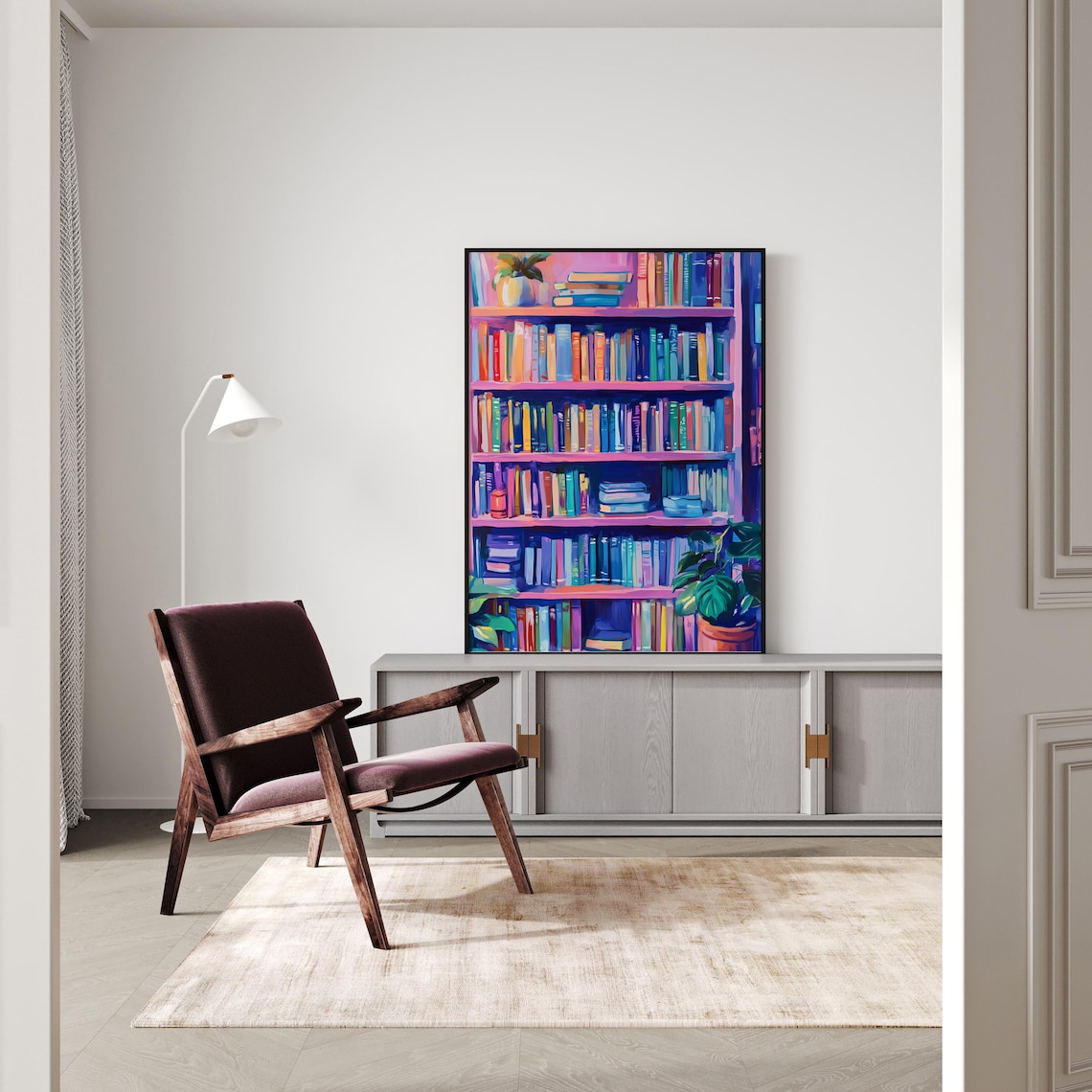 Bookshelf Painting, Colorful Abstract Book Lover - Image 3