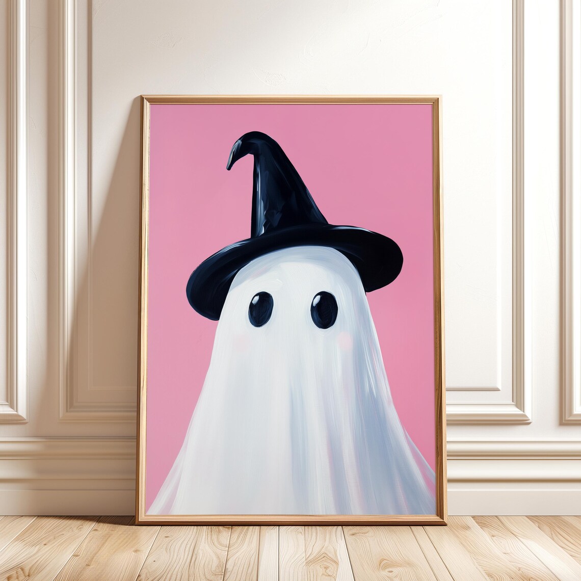 Ghost With Witch Hat Painting, Cute Halloween Decor