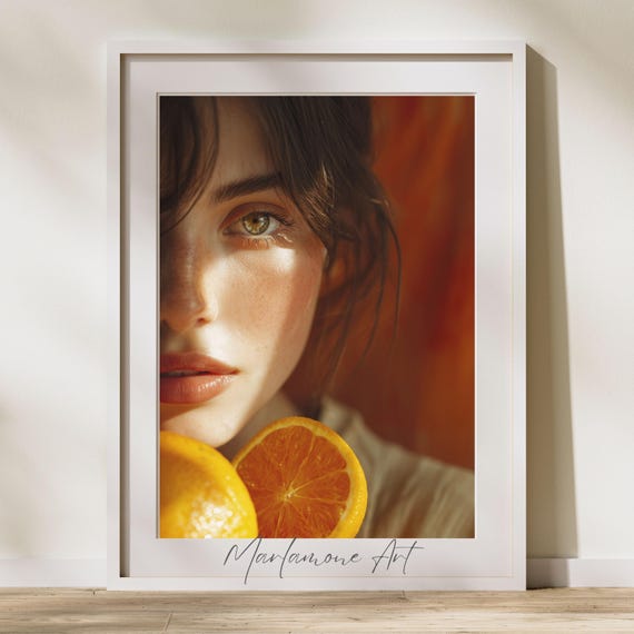 Orange Fruit And Woman Portrait Wall Decor Vibrant Instant Poster