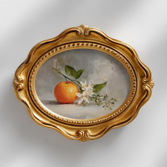 Orange Citrus Still Life Blossom Branch Classic Oval Kitchen Art Poster